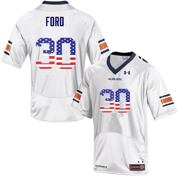 Men's Auburn Tigers #30 Dee Ford USA Flag Fashion White College Stitched Football Jersey
